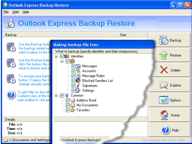 backup,restore,archiv,protect,identities,message,user,rules,accounts,outlook,express,data