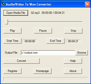 MP3 to WAV, AVI to WAV, WMA to WAV, AC3 to WAV, OGG to WAV, VCD to WAV, MPEG to WAV, WMV to WAV, ASF to WAV