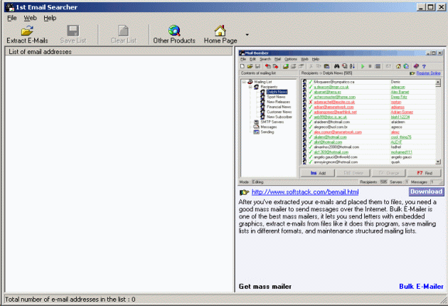 mail,mailing,email,e-mail,mass,bulk,mailer,address,book,remailer,download,free,bomber,smtp