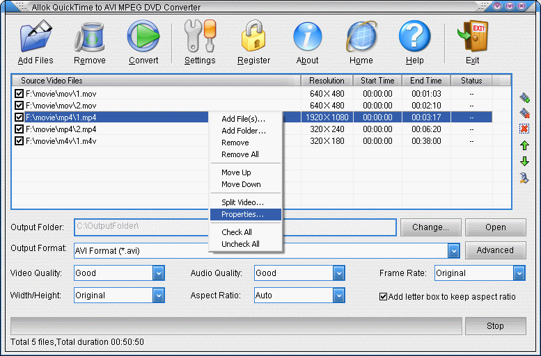 Allok QuickTime to AVI MPEG DVD Converte