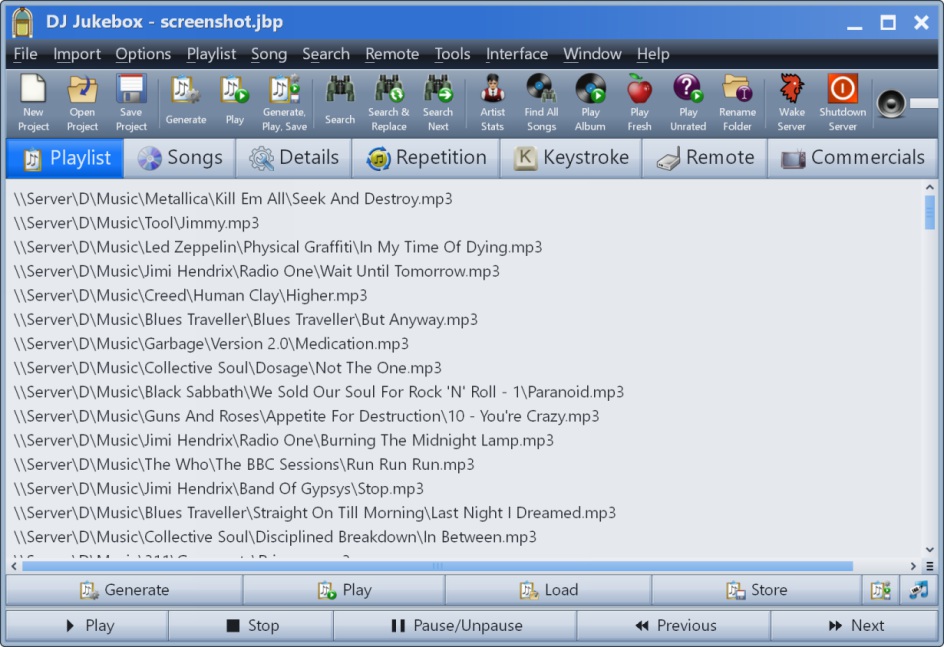 mp3,m3u,playlist,generator,manager,media,winamp,commercials,remote control