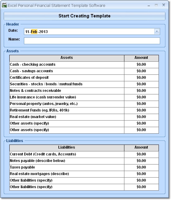 Excel Personal Financial Statement Template Softwa