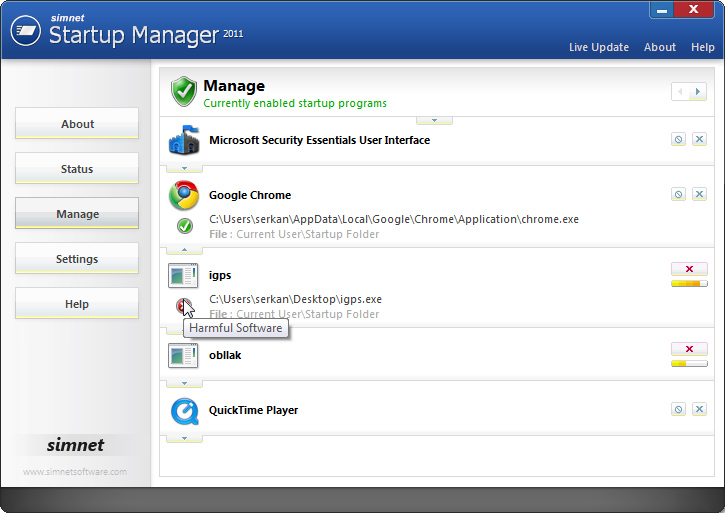 Simnet Startup Manager 2010