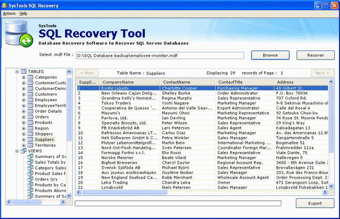 SysTools SQL Recovery