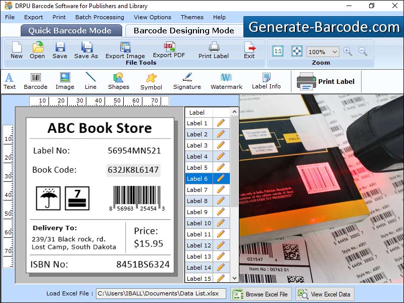 Library, barcode, book, audio, video, CD, DVD, software, generate, customized, advanced, setting, program, create, tag, image, designing, tool, ellipse, rectangle, pencil, triangle, line, picture, application, produce, flexible, multicolored, label