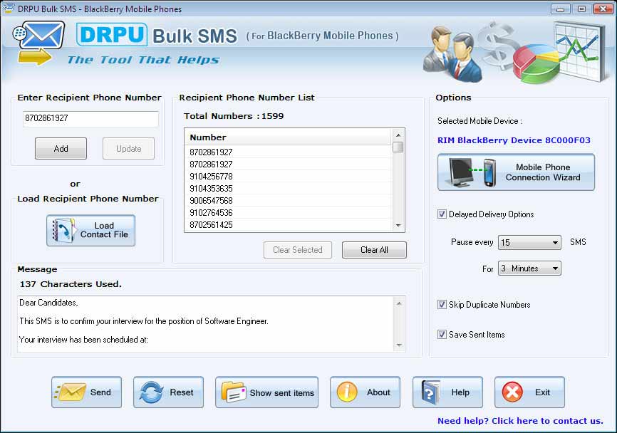 BlackBerry App for SMS