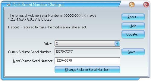 disk, drive, volume, serial, number, change, modify, edit