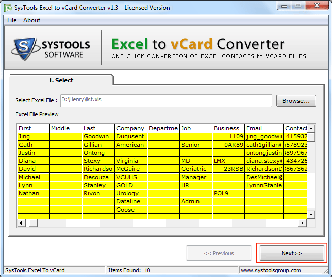 Free XLS to VCF Converter
