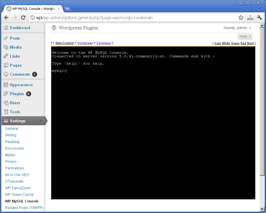 WP MySQL Console