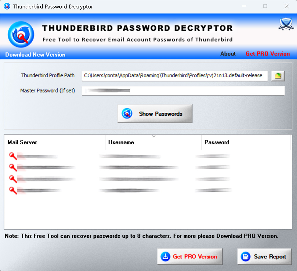 Thunderbird Password Decryptor Tool