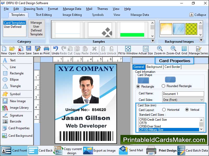 ID, card, design, software, produce, printable, application, customized, text, graphics, student, badges, rectangle, objects, triangle, clipart, product, pictures, employee, professional, pencil, ellipse, download, tool, publish, design