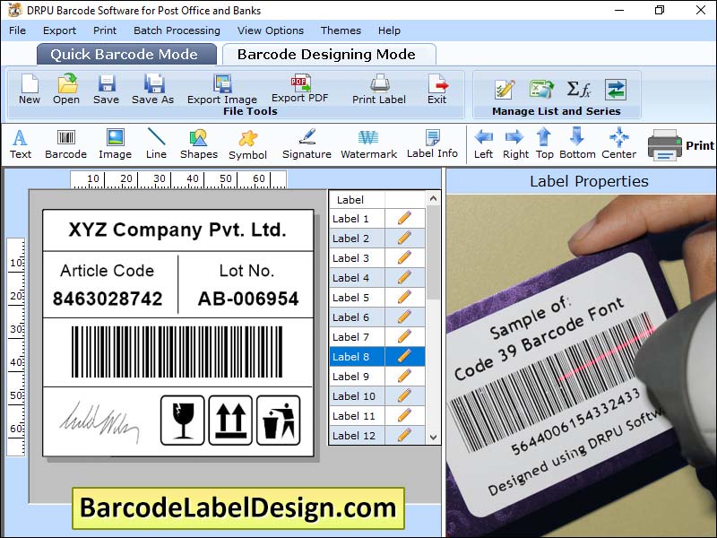 Barcode, creator, designs, post, mailer, stickers, advance, designing, tool, random, sequential, constant, value, series, supports, Windows, OS, professional, asset, tag, creator, application, generates, colorful, courier, postal, labels