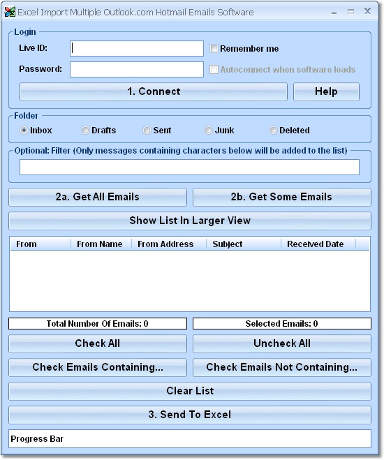 Excel Import Multiple Windows Live Hotmail Emails 