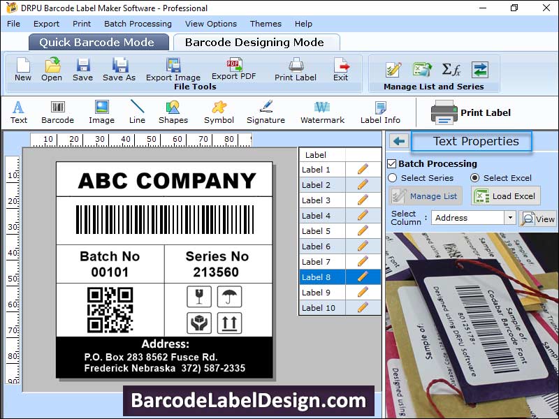 De fabricación, almacén, industria, servicios públicos, generar, crear, código de barras, etiqueta, imagen, etiqueta, etiqueta, tipo de letra, color, forma, diseño, producción, cupón, la cinta, gráfica, objetos, herramientas, líneas, texto, imagen