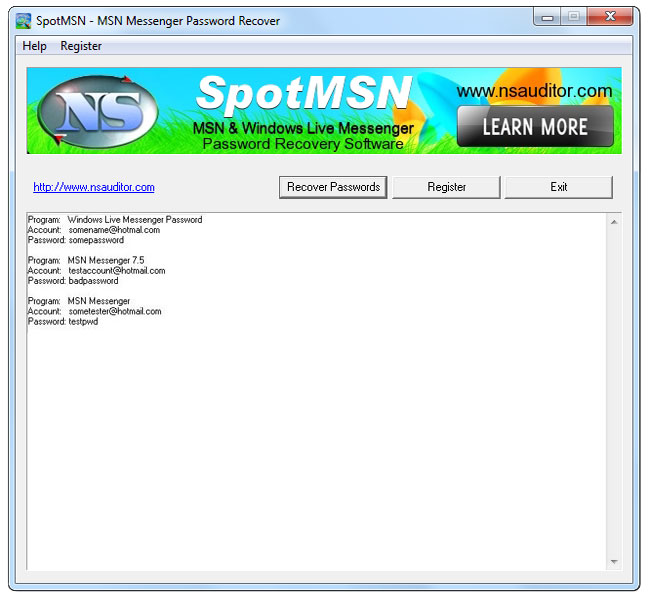 SpotMSN Password Recover Tool