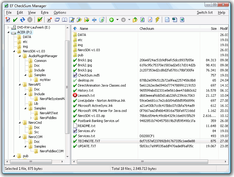 EF CheckSum Manager Tool