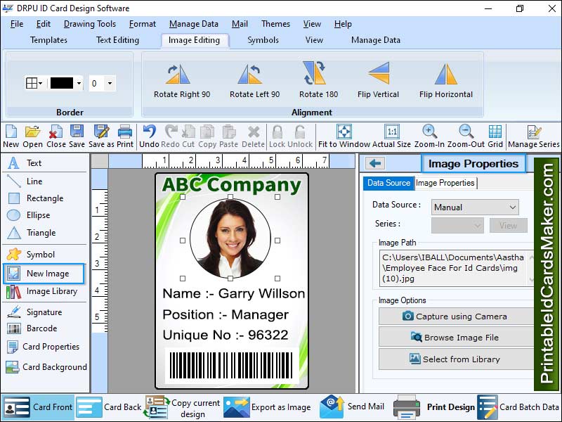 Install ID cards maker application, security guard ID cards, generate identification cards, design employee identity badges, travel agent ID cards maker application, student identity cards maker tool, generate ID cards
