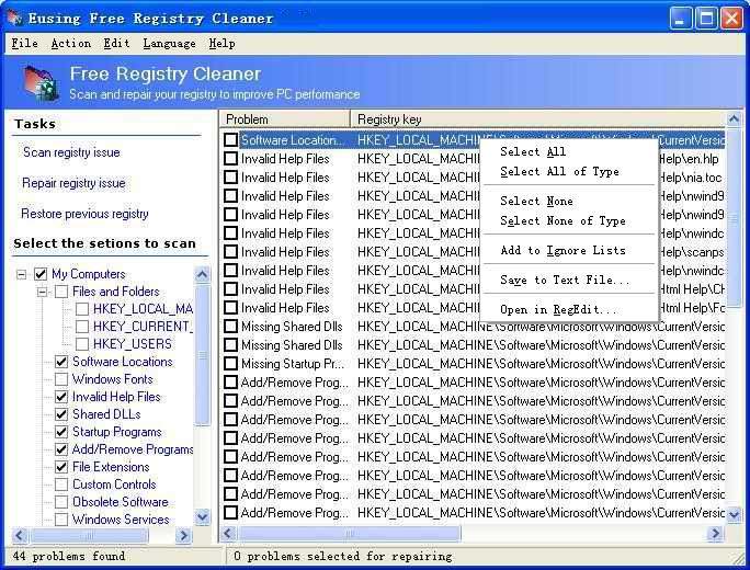 Eusing Free Registry Cleaner Tool