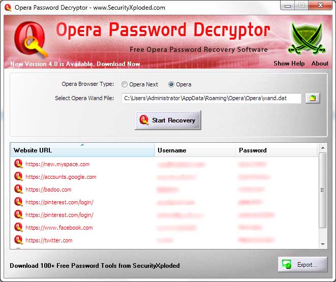 Opera Password Decryptor Tool