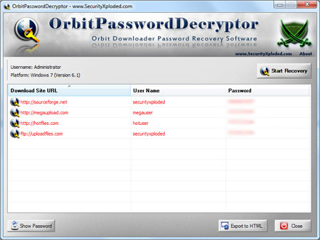 Orbit Password Decryptor Tool