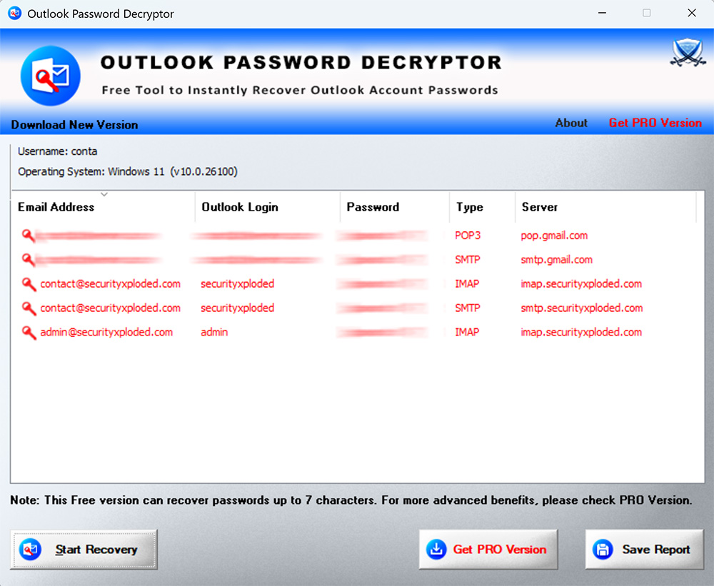 Outlook Password Decryptor Tool