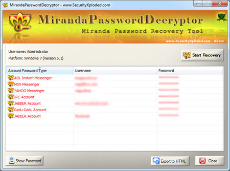 Miranda Password Decryptor Tool