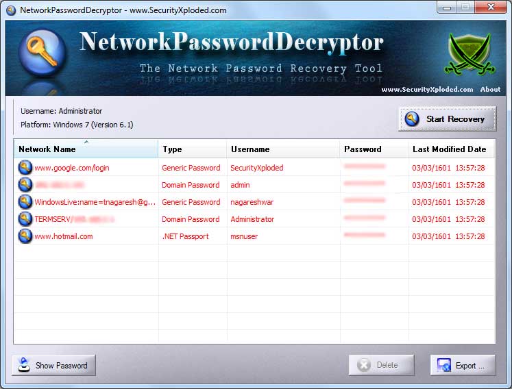 Network Password Decryptor Tool