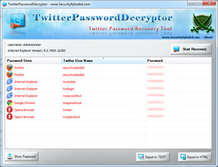 Twitter Password Decryptor Tool