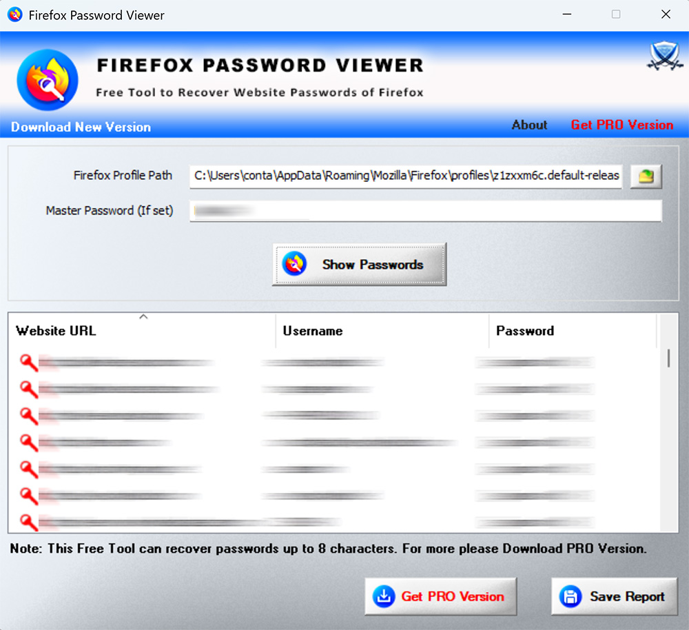 Firefox Password Viewer Tool