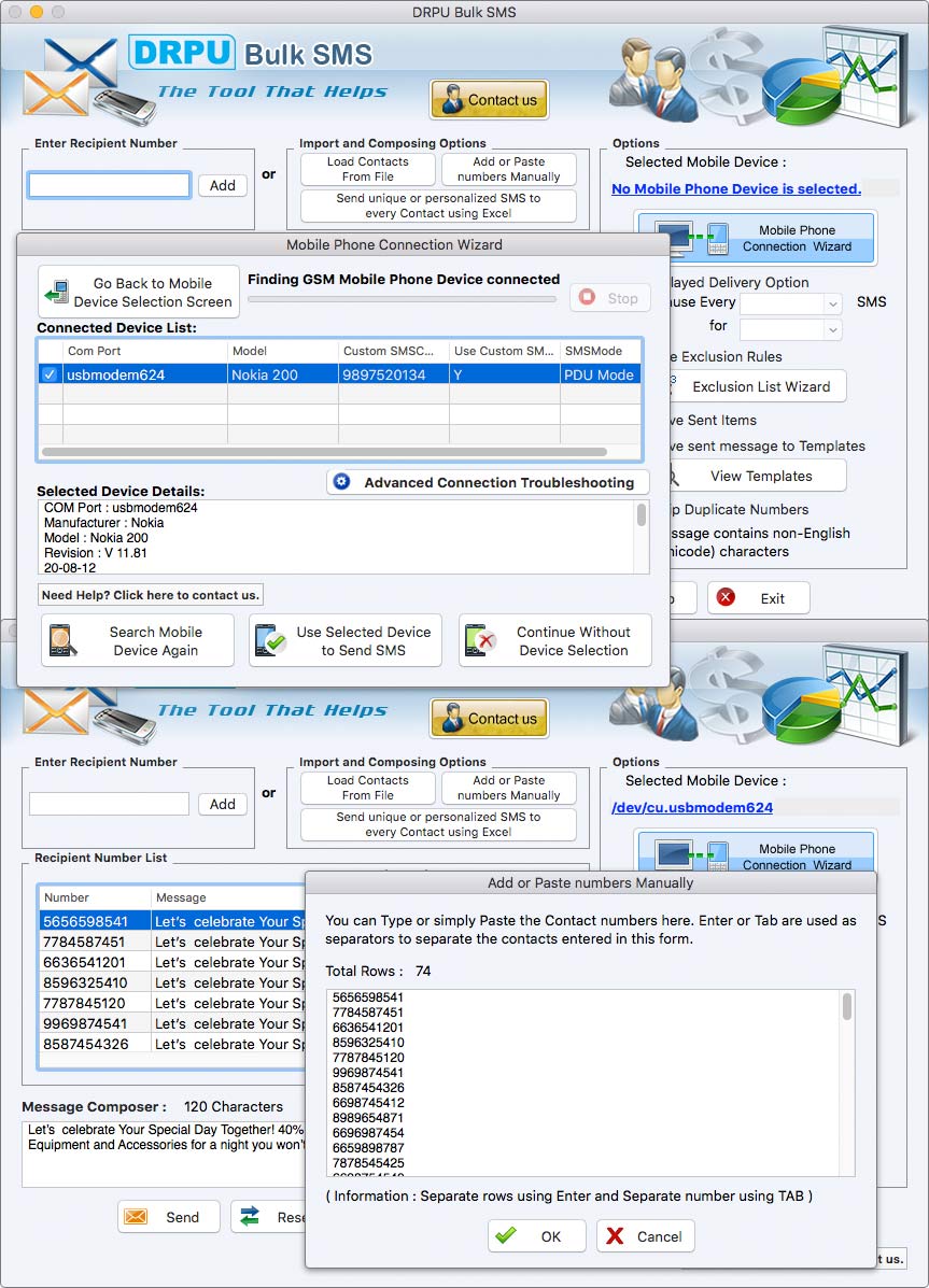 Mac, SMS, Gateway, application, send, multiple, text, notification, standard, event, alert, business, market, companion, messages, individual, GSM, mobile, phone, national, international, contacts, detail, broadcast, internet, Unicode, system, tool