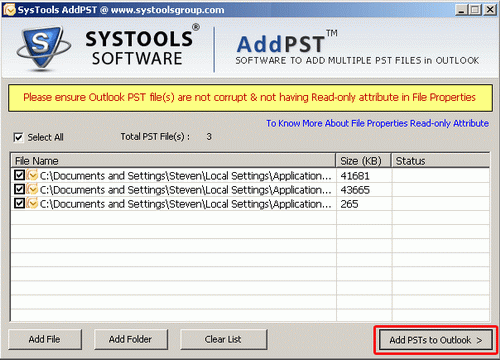 Adding PST in Outlook