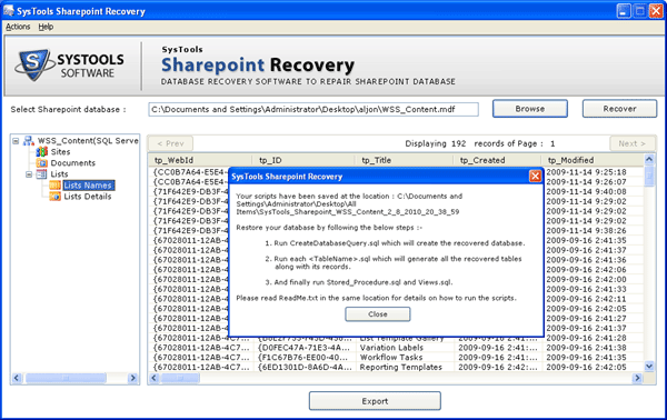 Recovery of SharePoint