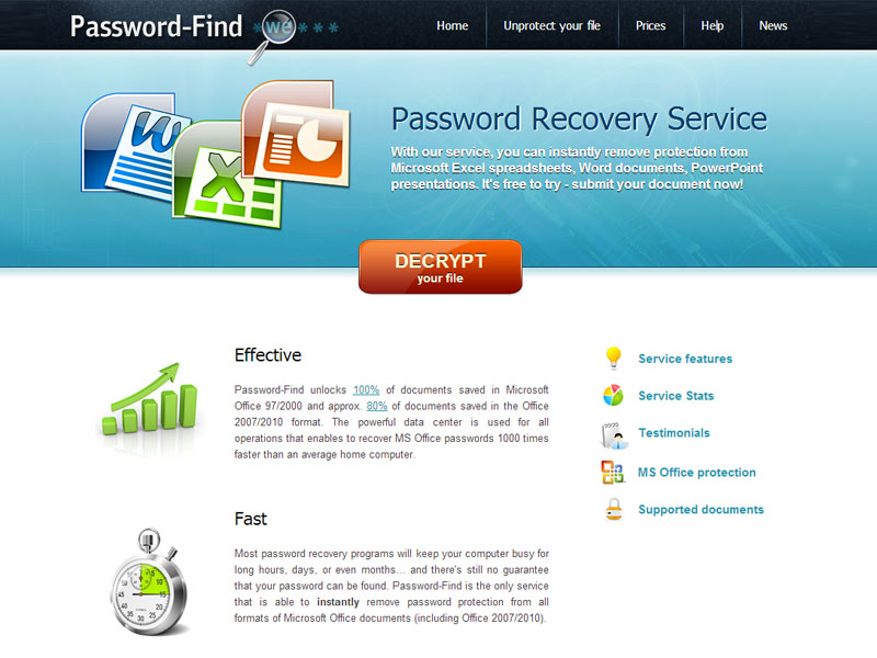 Password-Find service for MS Excel