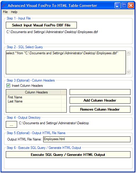 Advanced FoxPro To HTML Table Converter