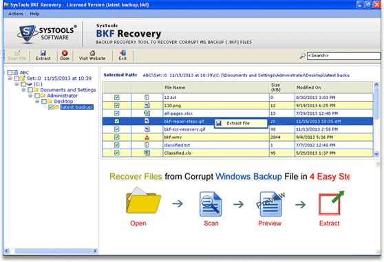 Open BKF in VISTA