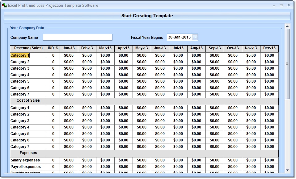 Excel Profit and Loss Projection Template Software