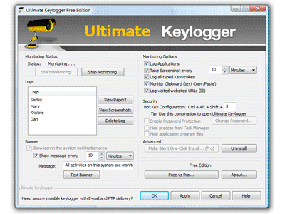 Keylogger, parental, invisible, monitoring, logging, secure, Freeware