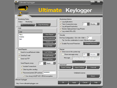 Keylogger, parental, invisible, monitoring, logging, secure, Freeware, screenshot