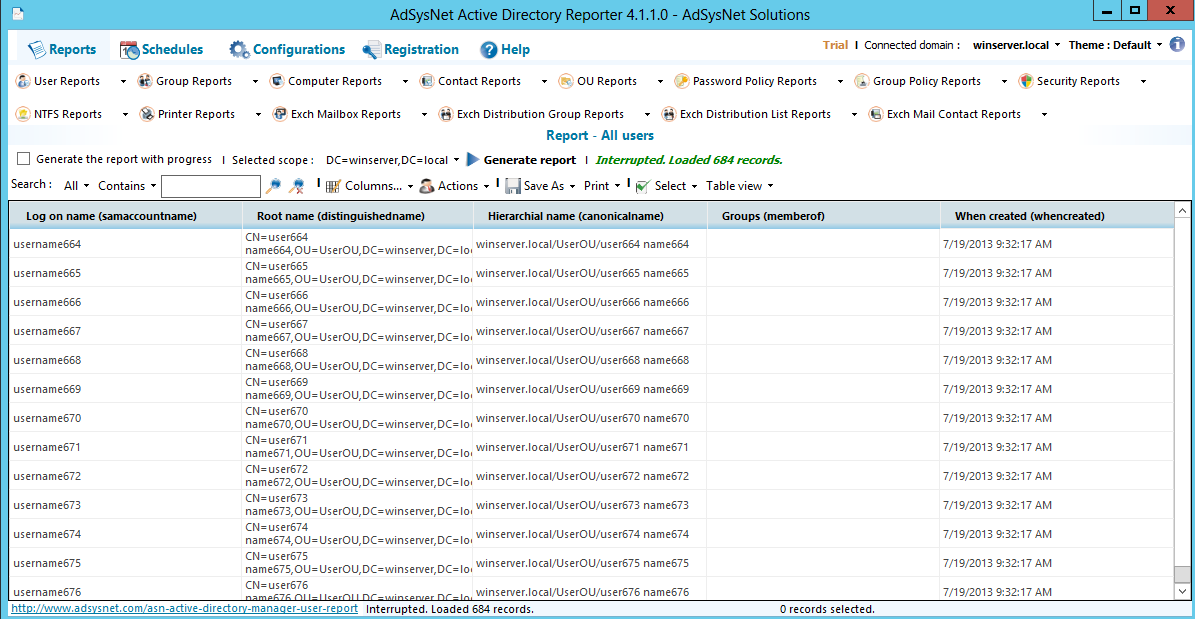 Active Directory Reports