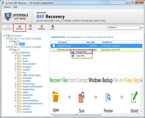 bkf file repair tool, restore backup file, recover corrupt bkf file, repair damage bkf files, restore windows xp bkf data in win