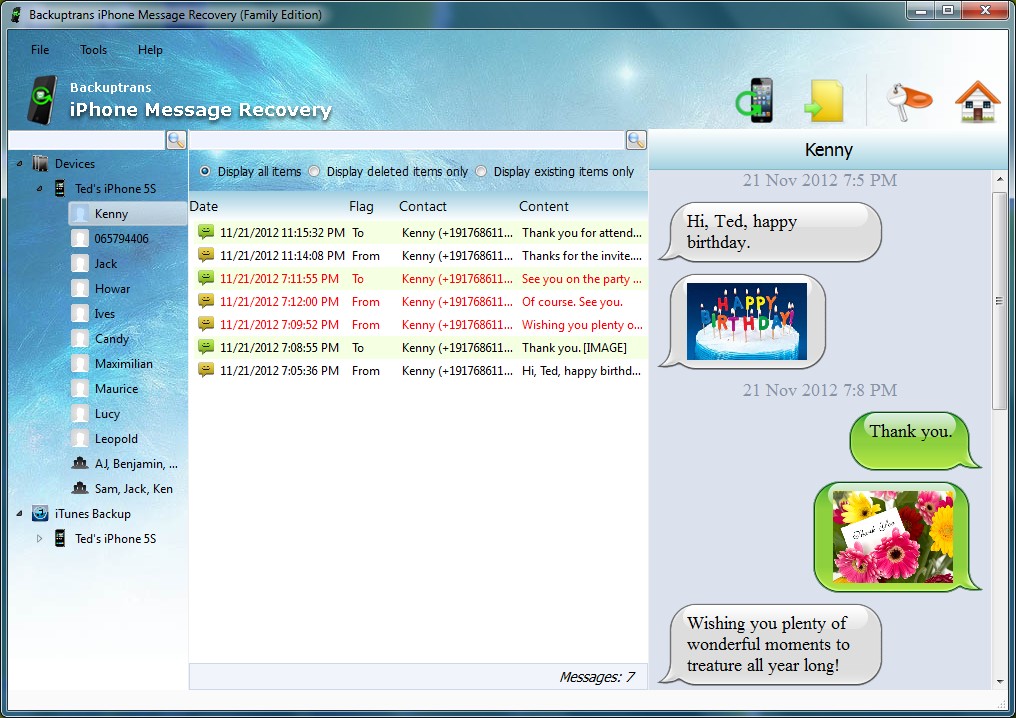 Backuptrans iPhone Message Recovery