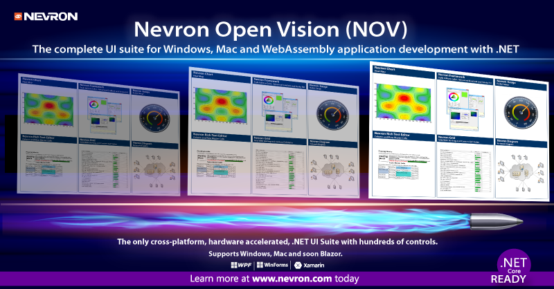 Chart, Diagram, Graph, Scheduler, Grid, Rich Text, Editor, Barcode, .NET, C#, Nevron Open Vision, GUI, UI, User Interface Controls, WinForms, WPF, Blazor, WebAssembly, Mac OS