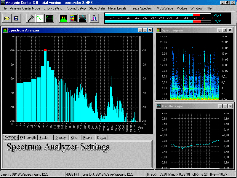 1/24 Zoom, frequency, generator, zoom analyzer, 5.1 dolby, correlation, phase meter,Spectrum Analyzer, Spectrogram, Osciloscope