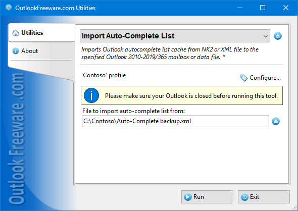 free,freeware,outlook,add-in,add-on,autocomplete,import,backup
