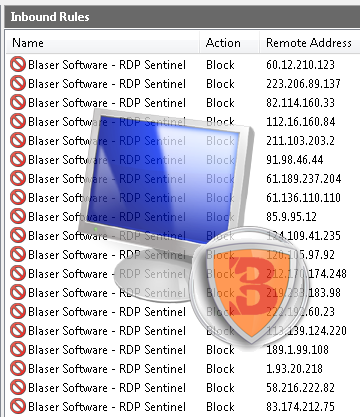 mstsc, remote desktop, 4625, RDP, Sentinel, Blaser, brute-force, hacker, failed logon, block, firewall