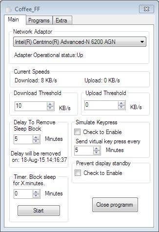 Internet, traffic, network, sleep, wakeup, coffee, windows, dlna, free, freeware, delay, coffee-sc, coffee_ff, source code, awak