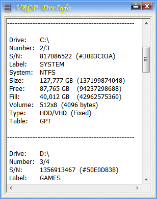 drvinfo, drive, disk, disc, device, info, information