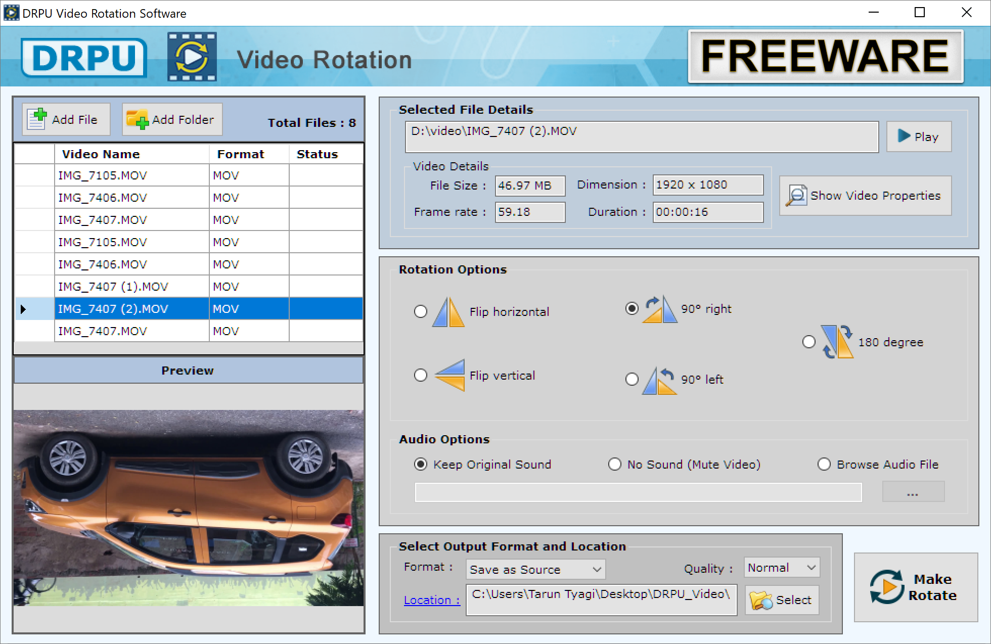 video rotator, rotate video, free video rotator, rotate video free, Freeware, freeware download, freeware software, free app, windows app for rotating video, rotate video clips, change video orientation, free video rotation changer