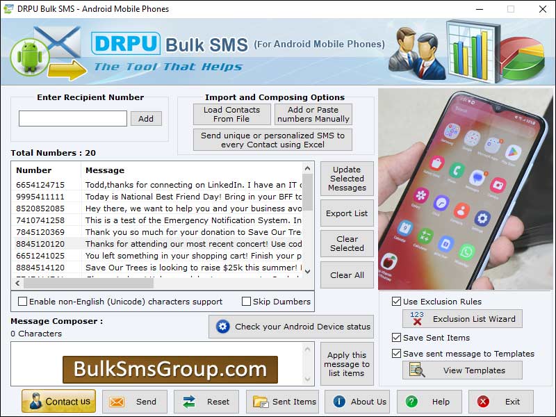 Android sms messaging software, android bulk sms software, bulk sms sending software, sms sending program, bulk sms program, sms sender software,  sms sending program, sms broadcasting program, sms messaging program