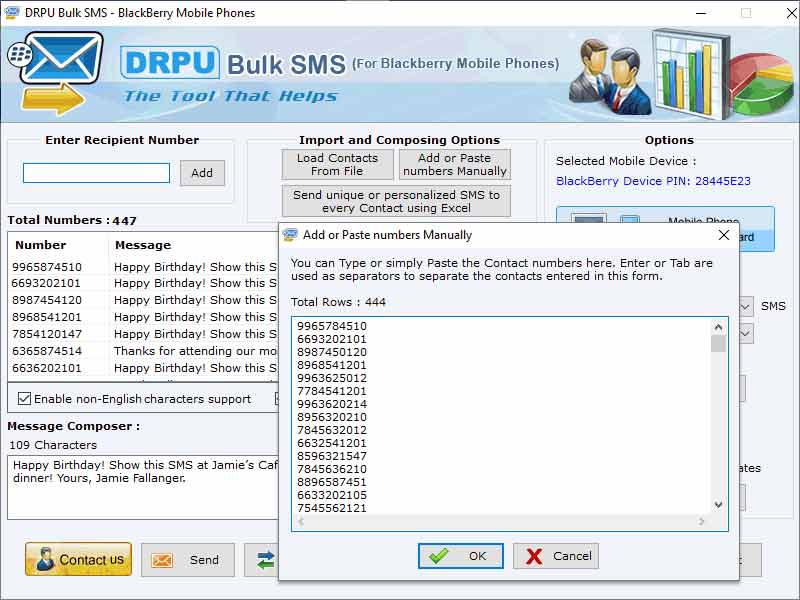 Bulk SMS Software for Blackberry Mobile, Blackberry Mobile Phone SMS Application, Group SMS Software for Blackberry Phone, Blackberry Mobile SMS Messaging Program, Blackberry Mobile Text Messaging Tool, Excel Messaging using Blackberry Phones